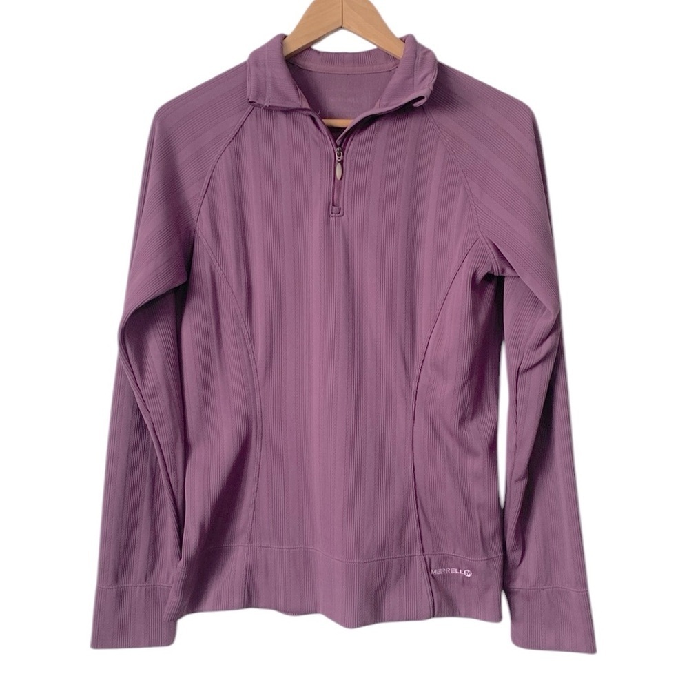 Merrell opti wick 1/4 zip Purple Ribbed Fitted long sleeve shirt size medium